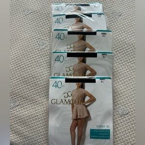 NEW 5pairs GG Glamour "Edera 40" sheer elastic tights in Nero/black.Size 4-L
